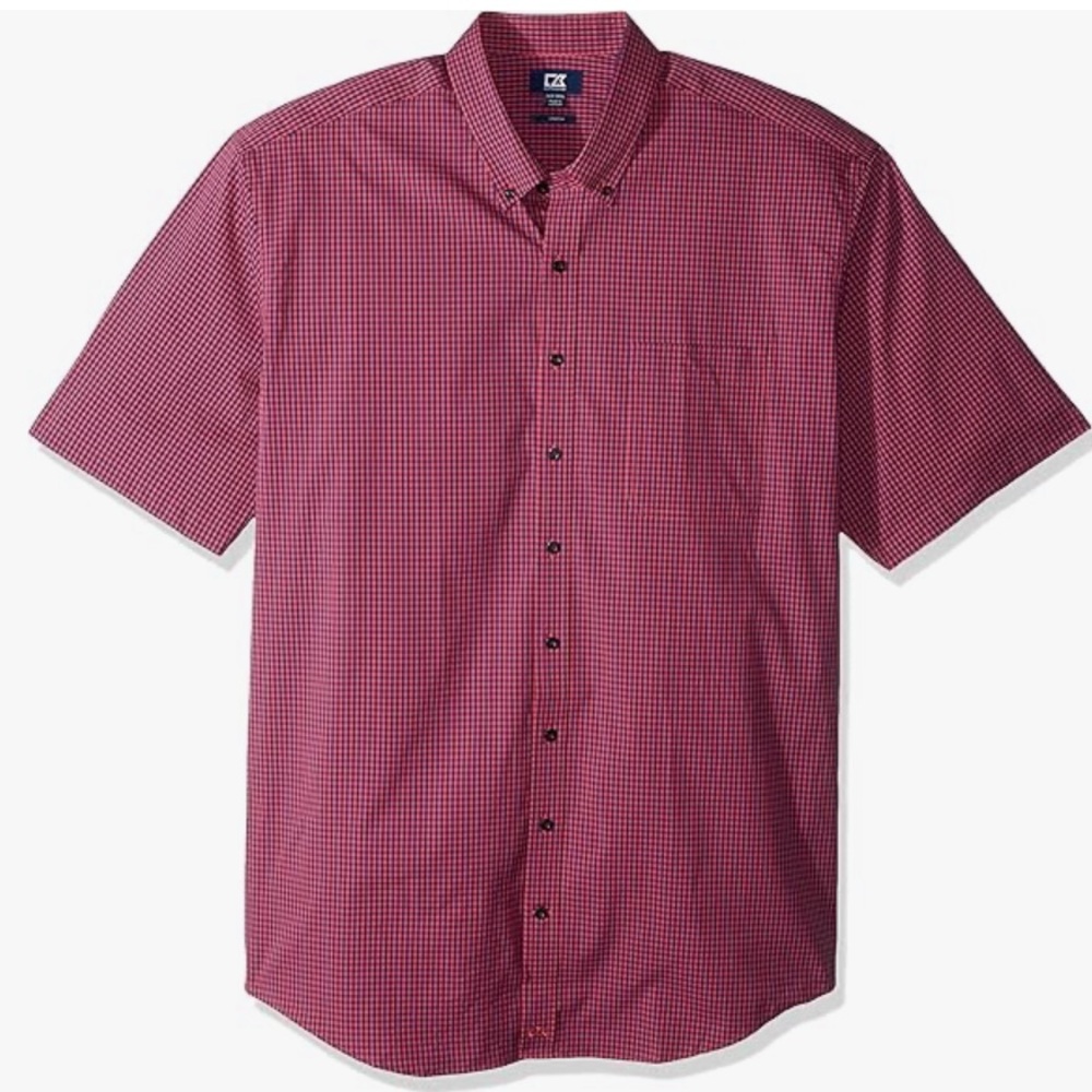 NWT Cutter & Buck Big & Tall Short Sleeve Anchor Gingham Button Up Shirt
